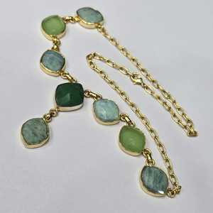 Collar único vintage de plata de ley 925 chapado en oro con piedras preciosas de corte mixto y cadena para bodas - Product Image 3