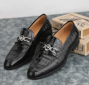 Mocasines de Hombre de Cuero Genuino con Textura de Cocodrilo – Zapatos Negros Formales de Vestir para Negocios - Product Image 2