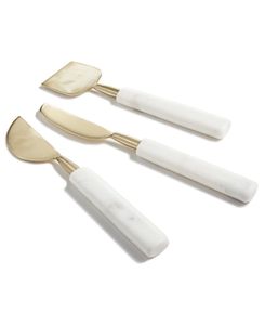 Cuchillo para Queso con Mango de Mármol Blanco Liso, Espátula para Queso Chapada en Oro, Juego de Collar Artificial Chapado en Oro - Product Image 2