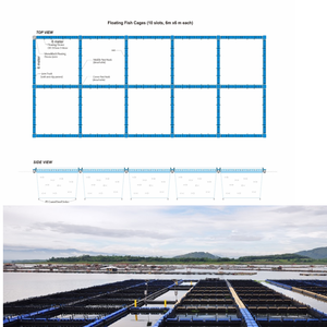 Cage à poissons flottante en HDPE de haute qualité, type flexible, 6x6m, 10 trous/unité, pour l'élevage de poissons - Garantie 1 an - Product Image 1
