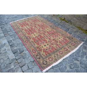 Alfombra de área de lana turca Vintage, diseño de retales rojo y Beige, rectángulo grande, respaldo de látex de 4,8x8,1 pies para pasillo, dormitorio, 10mm - Product Image 3