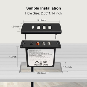 ปลั๊กพ่วง 20 วัตต์ 3 พอร์ต USB-A 1 พอร์ต USB-C แบบฝัง ช่องเสียบฮับ รองรับ PD 5V/<span class=keywords><strong>2</strong></span>.4A ชาร์จเร็ว 4 พอร์ต USB สำหรับติดตั้งบนเตียง โต๊ะทำงาน - Product Image 3