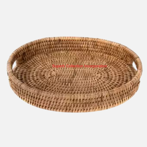 Bandeja para servir de ratán natural al por mayor con asas, bandeja redonda para decoración del hogar, cocina y comedor, mesa ecológica - Product Image 5