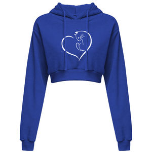 เสื้อครอปมีฮู้ด3D สั้นของผู้หญิงเสื้อสเวตเตอร์สั้นแบบสวมหัวผ้าฝ้ายธรรมดาแขนยาวเสื้อครอปมีฮู้ดลำลองเซ็กซี่เสื้อครอป - Product Image 3