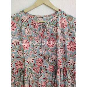 Hermoso vestido de verano para mujer, algodón, bloque de mano, estampado Floral, ropa de playa ligera, cintura Natural de talla grande - Product Image 5