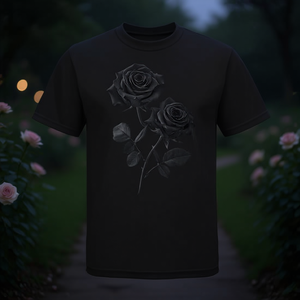 Bellissima maglietta nera con rose per coppie, elegante design promozionale - Product Image 3