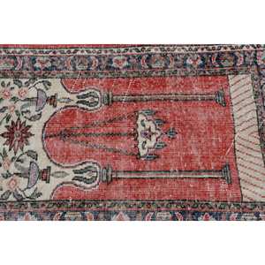 Tapis Turc Vintage Ethnique 2.6x3.9ft Rouge Bleu Patchwork Classique Laine Grande Surface Rectangle Couloir Modèle pour Adolescents Latex Soutenu - Product Image 5