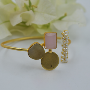 Brazalete de latón de piedra redonda chapada en oro, pulsera de último estilo de moda, brazalete ajustable chapado en oro hecho a mano para niñas y mujeres - Product Image 1