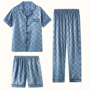Ensemble de pyjamas en satin pour hommes sur mesure OEM vêtements de nuit d'été en soie ensemble court 3 pièces pyjama de couchage personnalisé pour hommes - Product Image 5