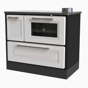 Poêle à granulés de bois noir et blanc avec armoire de rangement, chauffage autonome pour la maison - Product Image 1