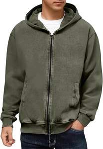 Venta al por mayor OEM personalizado ácido lavado sudadera-Vintage Casual cremallera Streetwear pulóver para hombres 2025 - Product Image 5