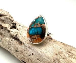 Bague tendance en argent sterling 925 plaqué rhodium avec pierre turquoise, style bohème, cadeau pour maman - Product Image 1