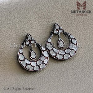 Natural Rose Cut Polki Diamond Oxidized 925 Silver <b>Earrings</b> Push <b>Back</b> Dangle <b>Earrings</b> Women's Fine Jewelry - Product Image 6