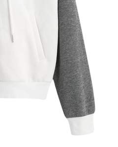 <b>White</b> Grey Contrast Zip Up <b>Hoodie</b> With Front Pockets Casual Streetwear Unisex Soft Comfortable Warm Fashion Zipper Jacket - Product Image 5