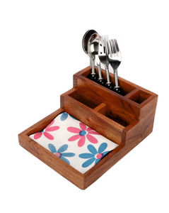 Cubiertos de servilletas con almohadilla de mesa de madera de mango de acabado natural - Product Image 1