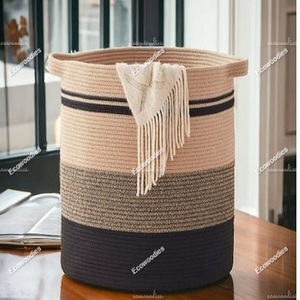 Decorative Fashion Foldable Woven Laundry Cotton Rope <b>Storage</b> Basket Dirty Clothes <b>Storage</b> Hamper for Blankets Clothes Towels - Product Image 4