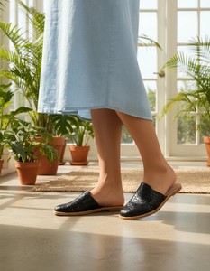 Sabots mule en cuir tressé noir, semelle extérieure en plastique respirante, bout fermé, pour usage intérieur/extérieur, chaussures décontractées - Product Image 4