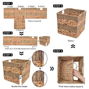 Vietnam artisanat Vintage carré jacinthe d'eau panier de rangement pliable écologique avec poignées pour garde-manger salon bureau - Product Image 4