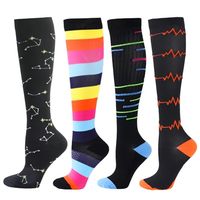 Chaussettes de compression unisexes, 4 paires, respirantes, à motif géométrique, 15-20 mmHg, chaussettes hautes pour la course à pied, le cyclisme, les sports, la maternité