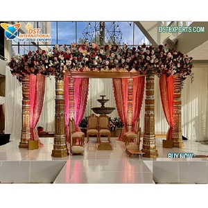 Preciosos pilares decorativos para ceremonia de boda, Mandap para bodas reales, Mandap tradicional para interiores, Mandap para bodas del sur de la India, Mandap con decoración floral, Mandap para bodas en el Reino Unido - Product Image 1