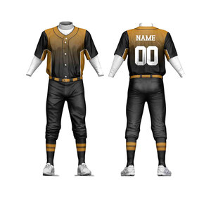 Custom Black Gold Baseball Uniform Set Jersey Pants <b>Gloves</b> Cap Socks Bag <b>Moisture</b> Wicking Sublimated Print Men's Apparel - Product Image 2