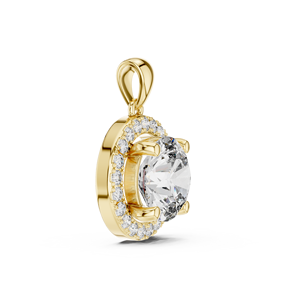 PENDIENTE CLÁSICO HALO de Oro Amarillo de 18 Quilates con Baño de Rodio, Diamante Cultivado en Laboratorio Certificado por IGI, Corte Brillante, Piedra Lateral Minimalista - Product Image 1