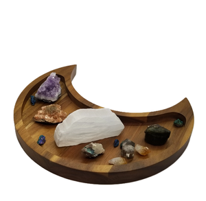 Élégant plateau porte-cristal en bois de manguier article décoratif en forme de lune en gros plateau en bois de taille personnalisée - Product Image 1