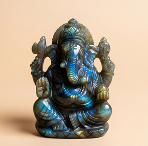 Estatua de Ganesha tallada a mano, estatuilla, artesanía india, regalo de negocios grabado con labradorita, piedras preciosas semipreciosas, estilo budista - Product Image 4
