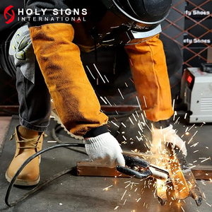 Manchons de bras de soudage de sécurité anti-feu manchon de soudage anti-coupure en cuir de vache fendu bras Protection du travail manchons en cuir de soudage - Product Image 5