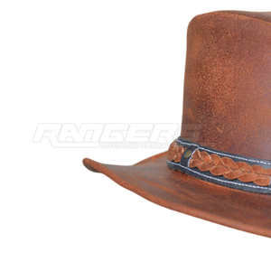 Chapeaux de cowboy australiens en cuir véritable brun rougeâtre, chapeaux d'outback pour femmes, couvre-chefs occidentaux personnalisés, chapeaux en cuir en vrac - Product Image 4