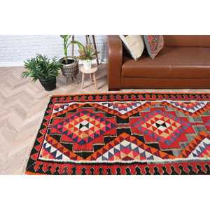 3.5x10.8 ft Vintage Rug, Herki Rug, <b>Red</b> Solid Rug <b>Wool</b> - Product Image 1
