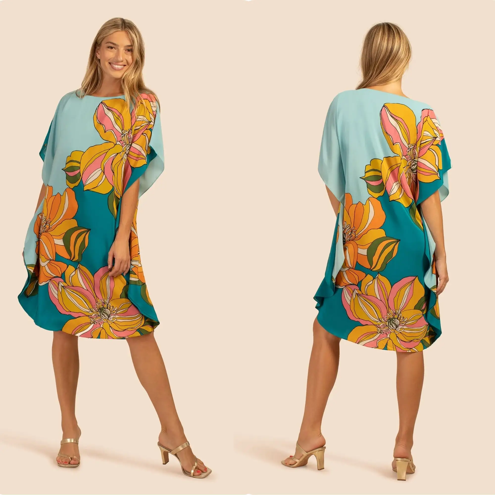 Beachwear Coverup Swimwear Tropical Floral Printed Women Short Tunic Top Kaftan Dress 2023