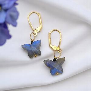 ต่างหูสำหรับแกะสลักลวดพลอยลาบราดอไรต์เงินสเตอร์ลิงขนาด10X14มม. ต่างหูอินเดียแกะสลักผีเสื้อ - Product Image 5