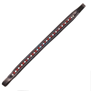 Banda de cejas de caballo de cuero acolchado con costura de borde completo de alta calidad con incrustaciones de cadena ostentosa de cristal dorado y plateado - Product Image 1