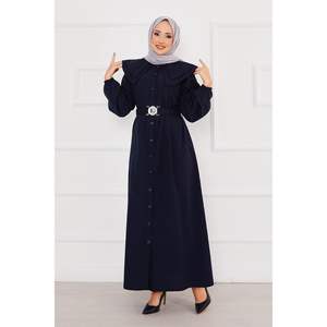 Vestido modesto hijab abotonado cuello ancho Azul Marino - Product Image 3