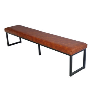 Industrial-Style Leather Upholstered Bench with <b>Adjustable</b> PU Cushion 200x40x45cm - Product Image 1
