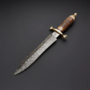 Couteau de camping Bowie en Damas fait main, haute qualité, personnalisé, de collection, tactique, multifonctionnel, avec étui en cuir premium double - Product Image 4