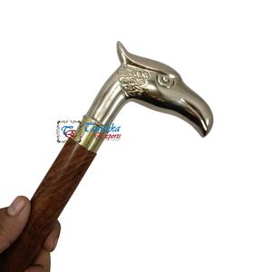 Bâton de marche pliable en bois brun de haute qualité, poignée en laiton antique en forme de tête d'aigle, design Art Déco fait main, 93 cm, protection pour la randonnée - Product Image 2