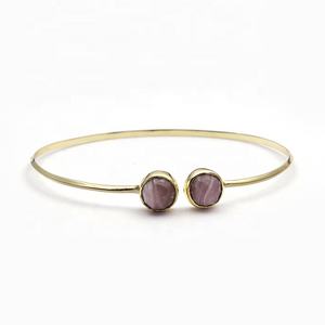 Dainty rohdochrosite gemstone <b>bracelet</b> pink <b>adjustable</b> bangle <b>bracelet</b> jewelry <b>gold</b> plated stacking round gemstone jewelry gift - Product Image 1