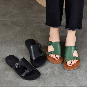 Sandales tongs en cuir pour femmes, mode, été, plage, décontractées, confortables, chaussures - Product Image 2