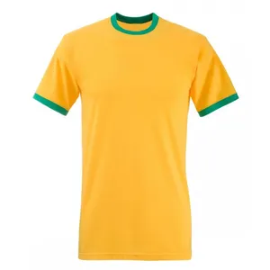 Groothandel Custom Korte Mouw Premium Kwaliteit Zwaar Gewicht T-Shirt Geel Geverfd Effen T-Shirt Custom Ringer T-Shirt 220 Gsm