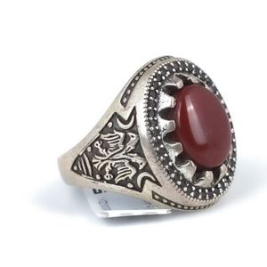 Bague pour homme en argent sterling 925 avec pierre d'agate naturelle, sertissage ovale, motif géométrique, bijoux fins pour un usage quotidien - Product Image 2
