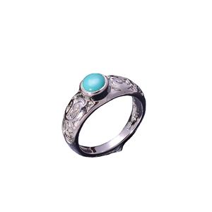 92.5 Sterling Silver <b>Ring</b> Natural Tibatien Unique <b>Turquoise</b> Smooth Round Shape Gemstone <b>Ring</b> 3.9 Gram Wholesale - Product Image 1