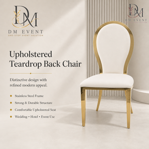 Silla de Acero Inoxidable con Respaldo Ovalado Dorado y Cojín Blanco para Eventos, Bodas y Banquetes de Hotel, Venta al Por Mayor - Product Image 1
