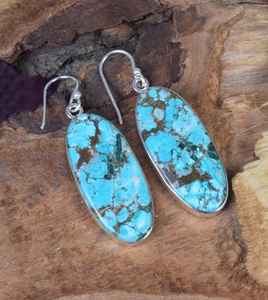 Boucles d'oreilles ovales turquoise faites à la main en argent sterling 925 plaqué or bijoux pour femmes à la mode pierre de naissance de décembre cadeau de noël - Product Image 4