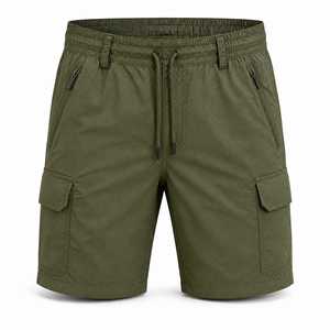Shorts cargo en nylon tissé pour homme, séchage rapide, taille élastique, cordon de serrage, passants de ceinture, poche zippée, pour activités de plein air, voyage et randonnée - Product Image 1