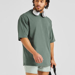 Venta al por mayor de alta calidad de algodón liso camiseta en blanco ligero de gran tamaño de impresión de logotipo personalizado de hombro caído Camiseta para los hombres - Product Image 2