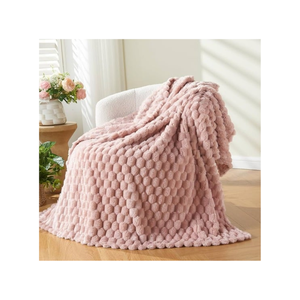 Pink Slub Knit Acrylic Linen Blend 60x80in Couch <b>Throw</b> With Fringes Ideal For Retailers Wanting High Margin Daily Decor Items - Product Image 1