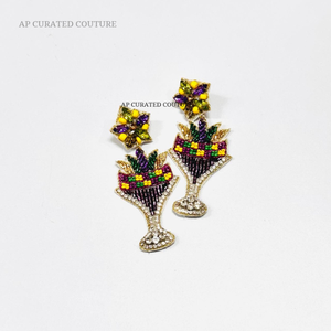 Pendientes colgantes de cuentas de cristal con diamantes de imitación brillantes de Mardi Gras de alta calidad personalizables para niñas, accesorio de moda - Product Image 4