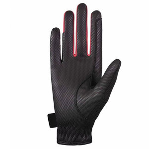 Gants d'équitation en similicuir pour femmes, noir et rouge, avec grip, fermeture auto-agrippante, coupe classique, couleur unie - Product Image 5